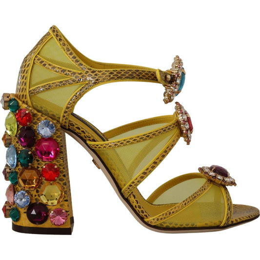 Dolce & Gabbana Yellow Leather Crystal Ayers Sandals Shoes LA9809- 35