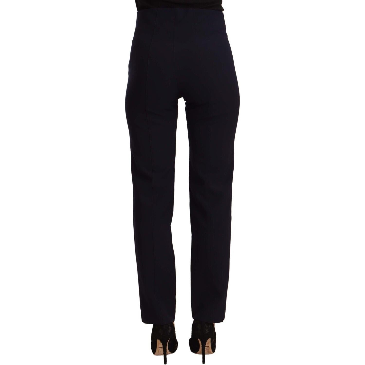 AGLINI Black High Waist Polyester Women Straight Pants
