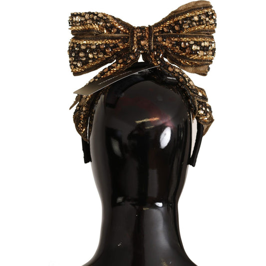 Dolce & Gabbana Gold Crystal Beaded Sequined Silk Bow Headband Diadem SMY100822#