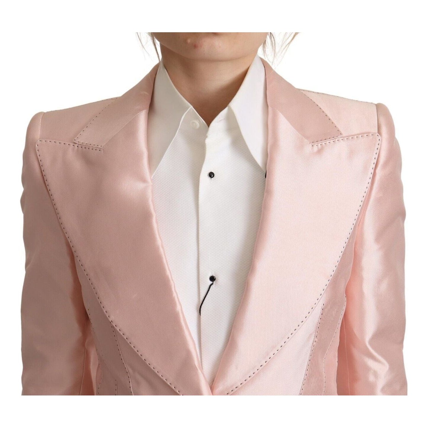 Dolce & Gabbana Pink Satin Long Sleeves Blazer Coat Jacket