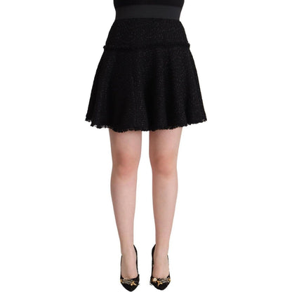 Dolce & Gabbana Black Knitted Nylon High Waist Mini A-line Skirt Dolce & Gabbana