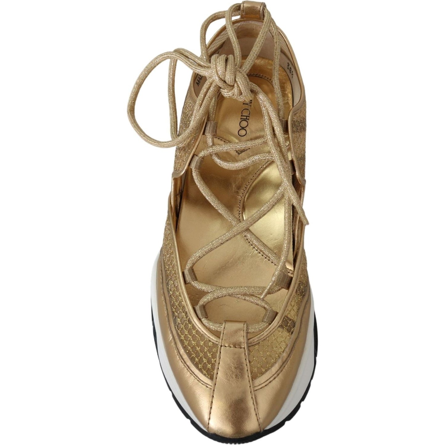 Jimmy Choo Golden Glamour Mesh Leather Sneakers 192954325046