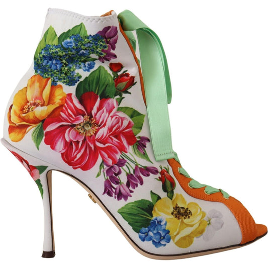 Dolce & Gabbana White Jersey Stretch Boots Open Toes Heels Shoes LA9805- 37.5