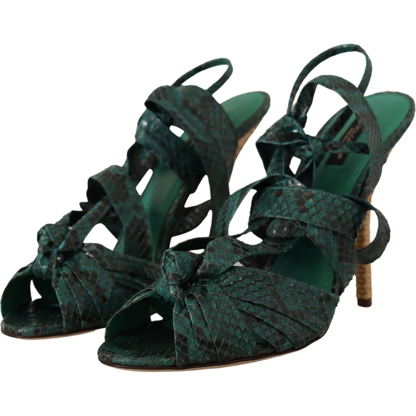 Dolce & Gabbana Green Python Strap Sandals Heels Shoes