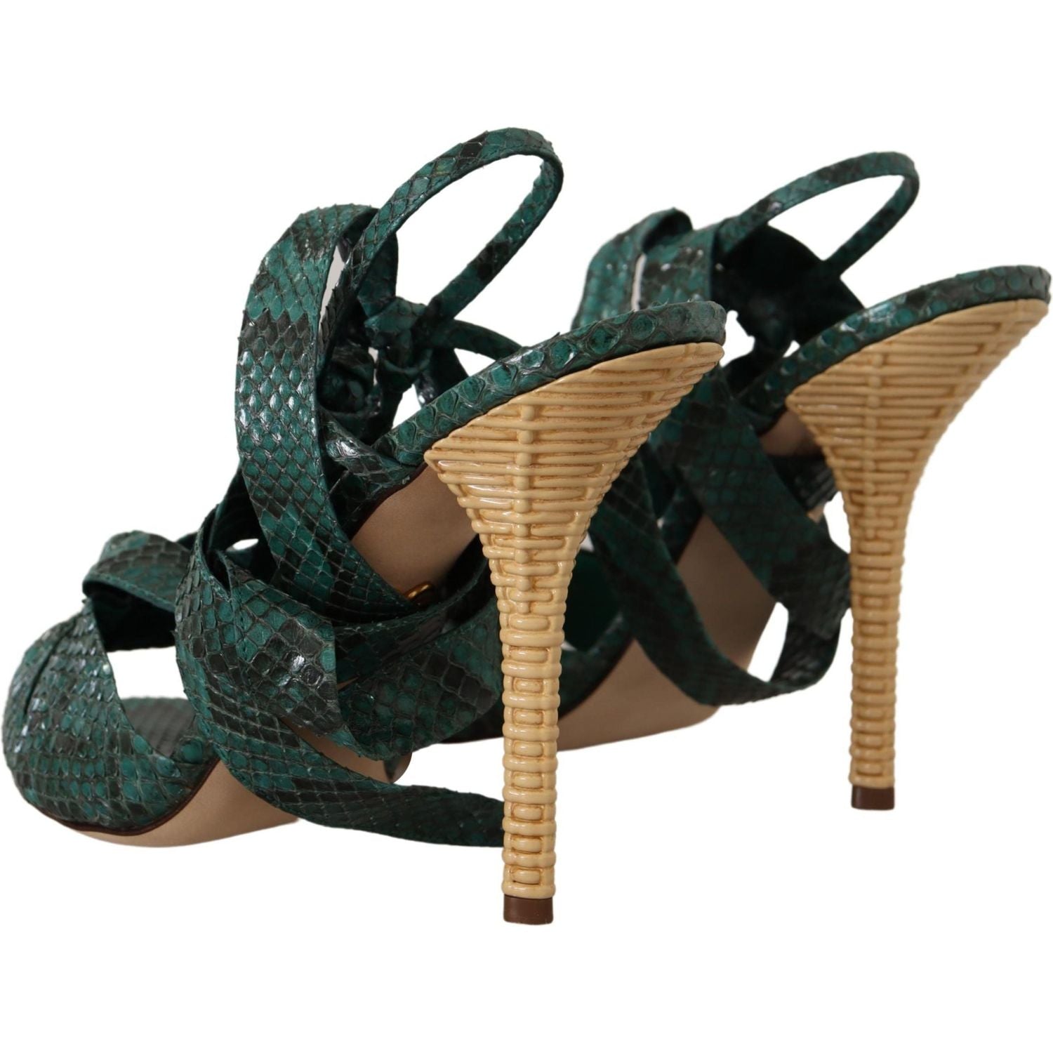 Dolce & Gabbana Green Python Strap Sandals Heels Shoes