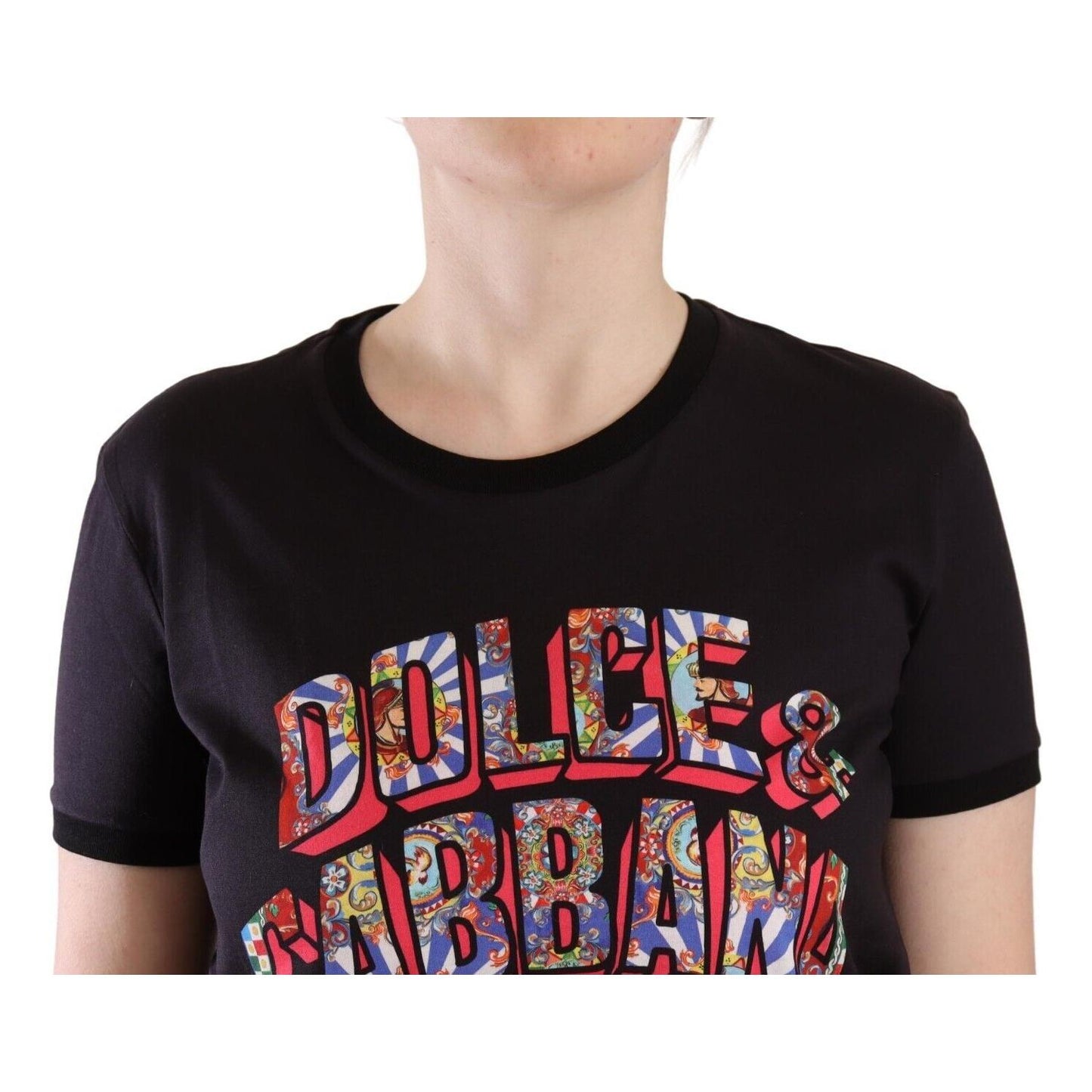 Dolce & Gabbana Black Logo Print Cotton Crew Neck Tee T-shirt