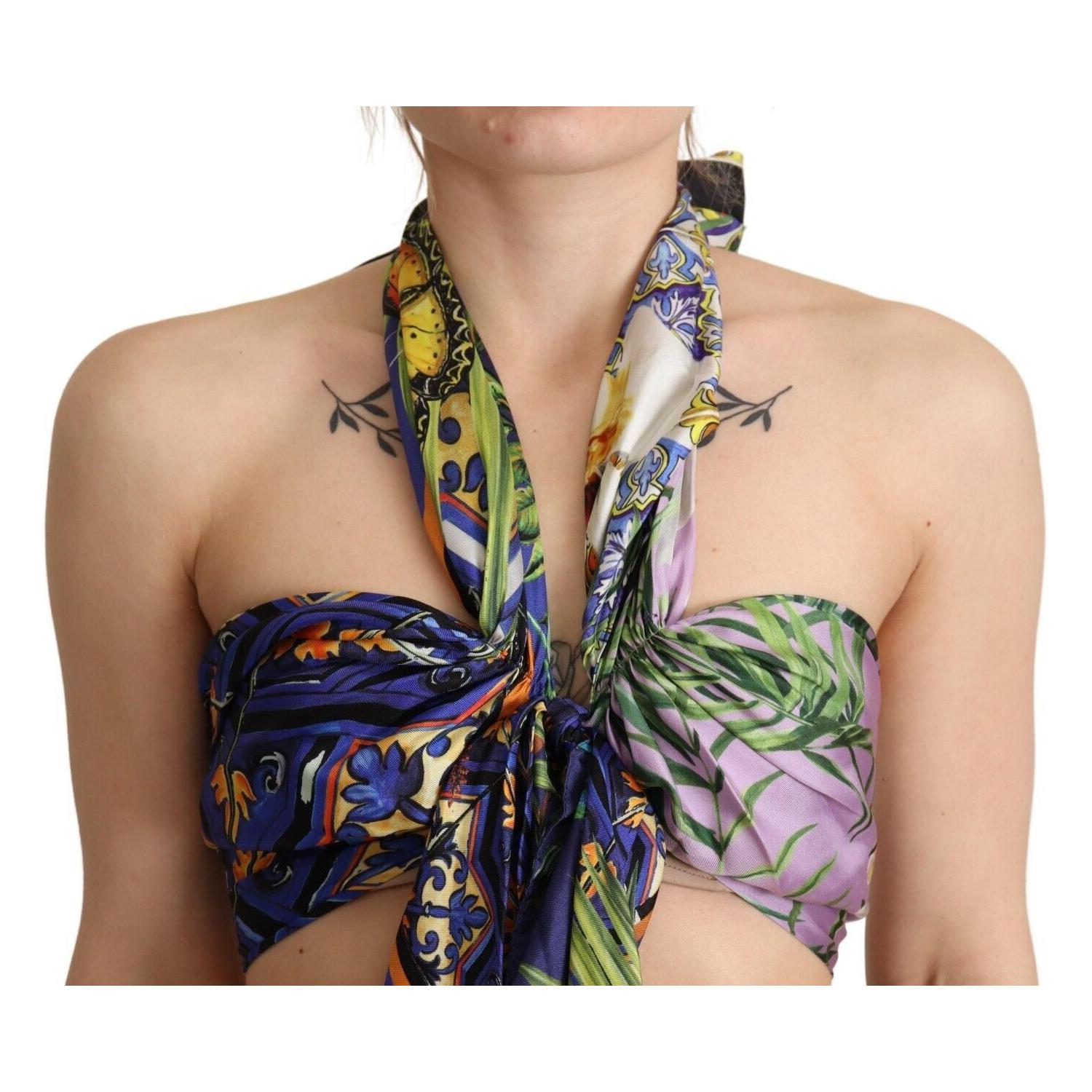 Dolce & Gabbana Multicolor Foulard Silk Halter Cropped Top