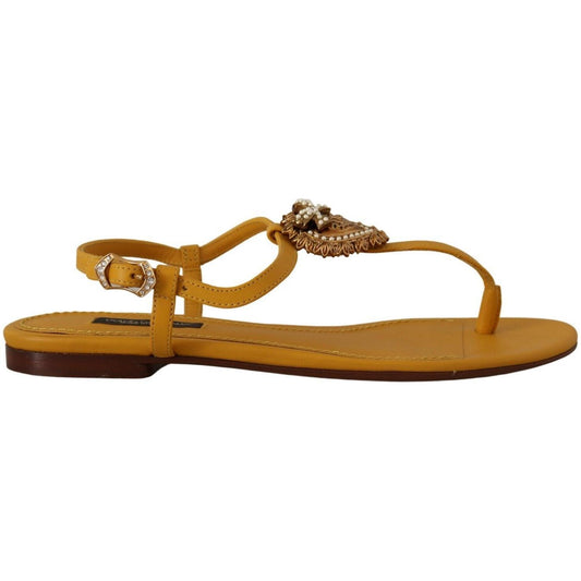 Dolce & Gabbana Mustard Leather Devotion Flats Sandals Shoes LA9729 - 35