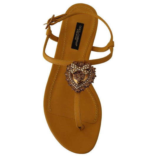 Dolce & Gabbana Mustard Leather Devotion Flats Sandals Shoes LA9729 - 35