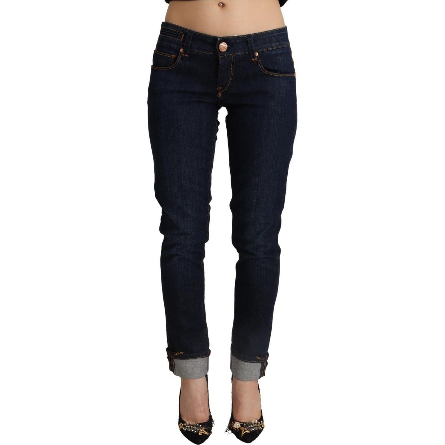 Acht Blue Cotton Low Waist Slim Fit Denim Women Trouser Jeans