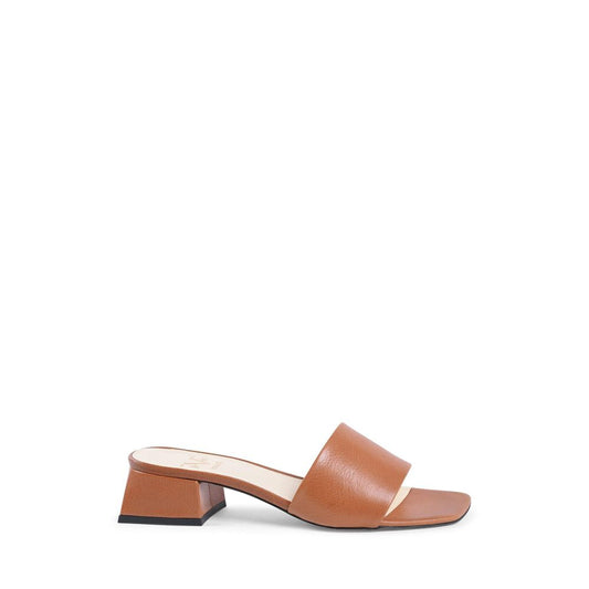 19V69 Italia Brown Leather Sandal with 4 cm heel, women's size 36. Made in Italy with 100% leather upper and synthetic sole.