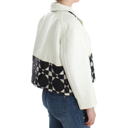 Andrea Pompilio White Black Cropped Leather Jacket Coats & Jackets