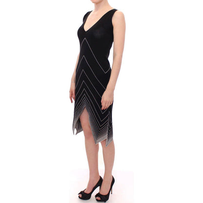 Alice Palmer Black White Low V Neck Knitted Cocktail Dress