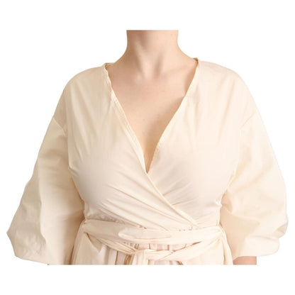 PINK MEMORIES Off White Short Sleeves Maxi A-line Wrap Dress
