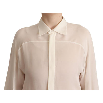 Dsquared² Off White Silk Long Sleeves Collared Blouse Top