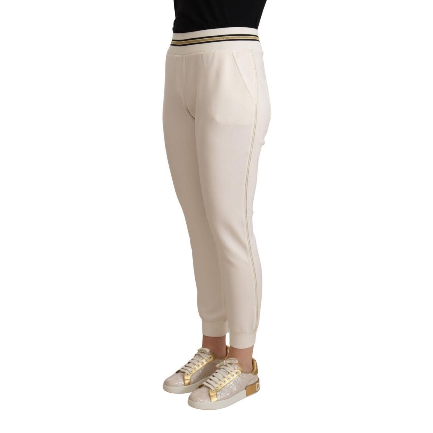 Patrizia Pepe White Polyester Mid Waist Jogger Pants