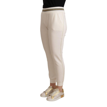 Patrizia Pepe White Polyester Mid Waist Jogger Pants