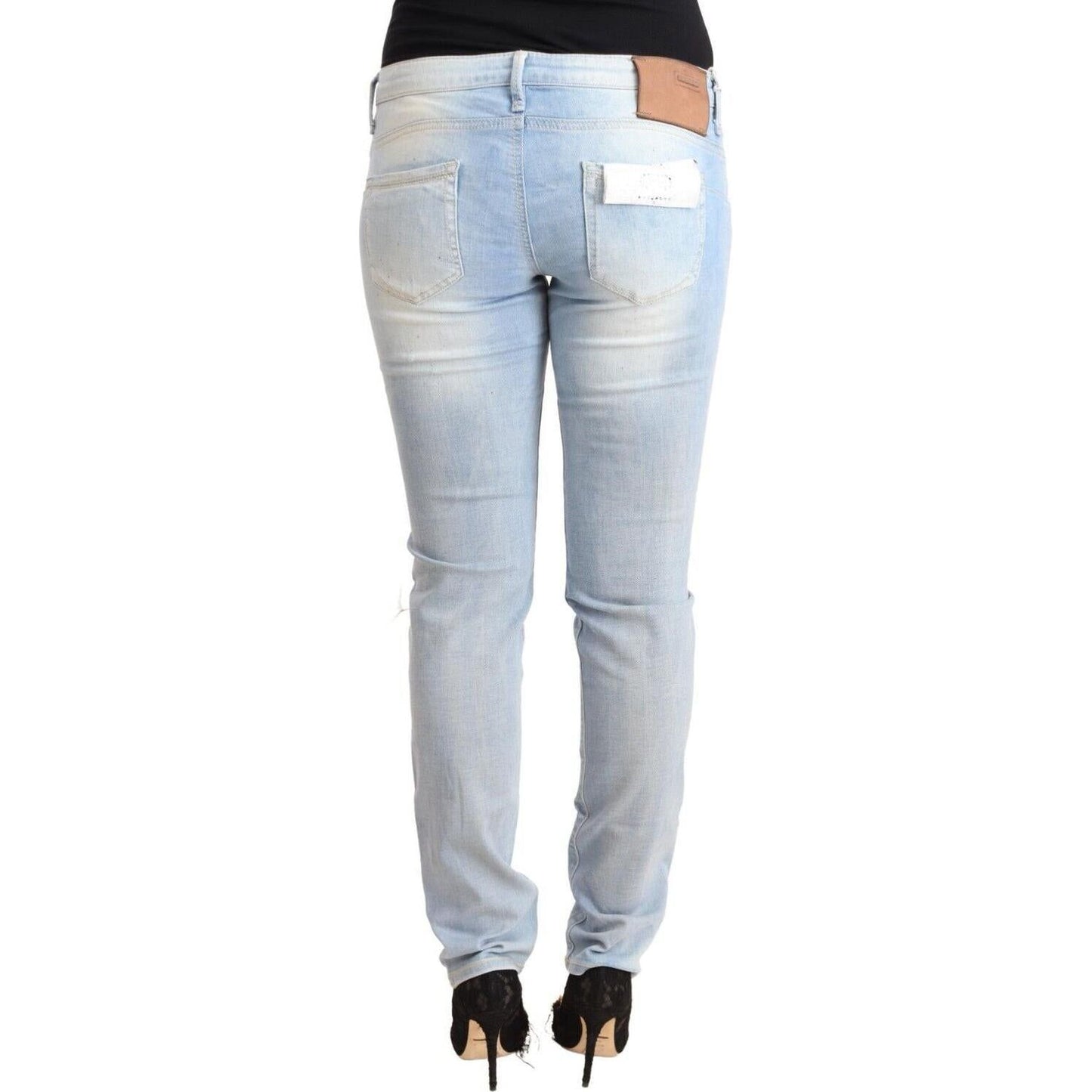 Acht Light Blue Washed Cotton Low Waist Skinny Denim Jeans