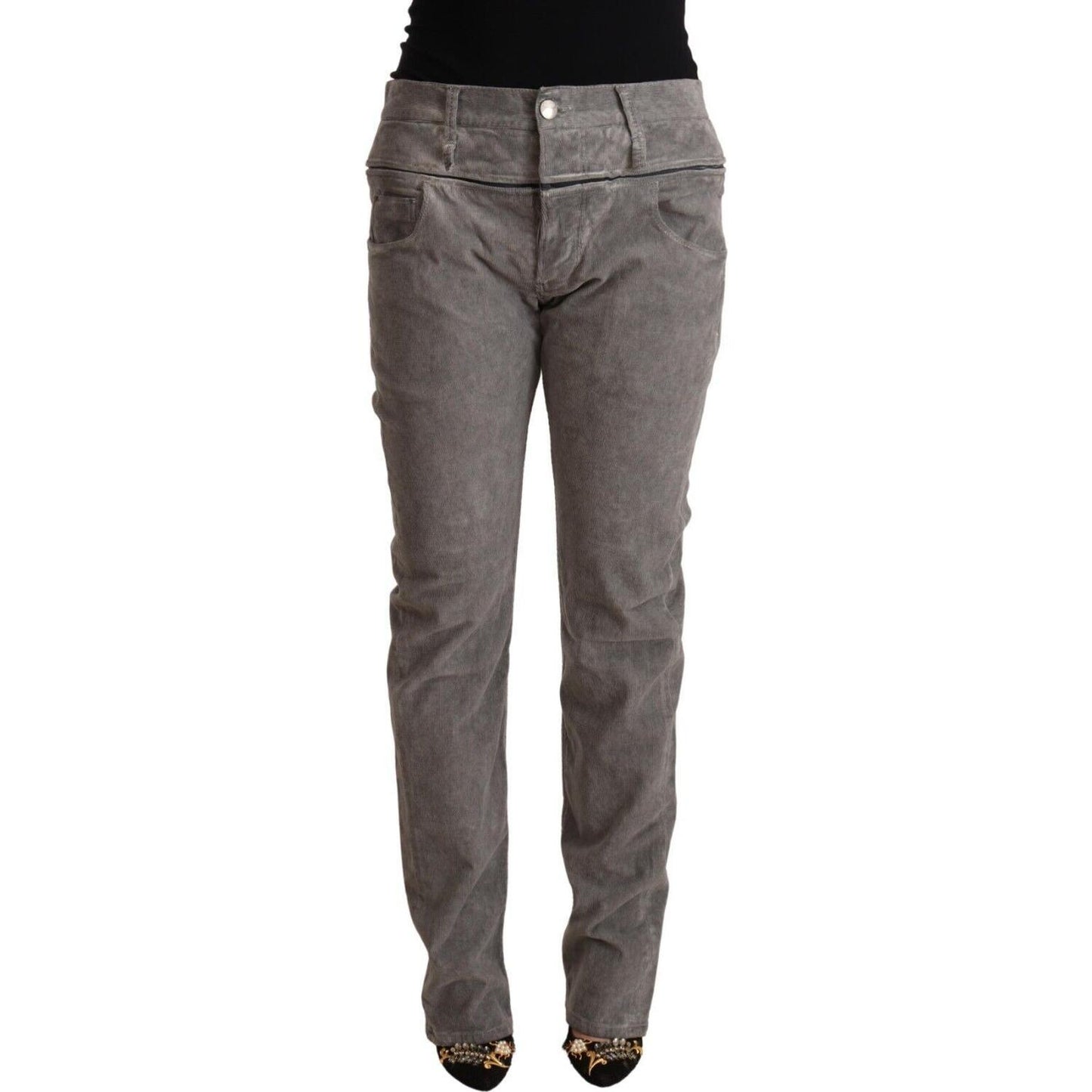 Acht Gray Cotton Straight Fit High Waist Pants