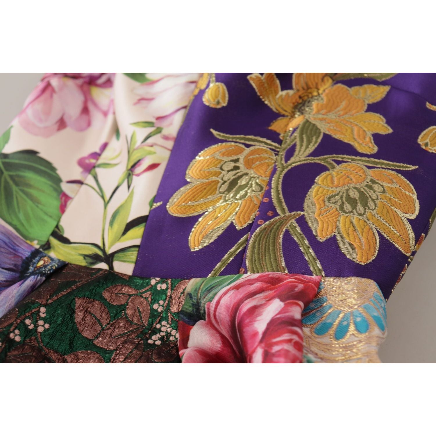 Dolce & Gabbana Dress Midi Patchwork Floral Jaquard Silk