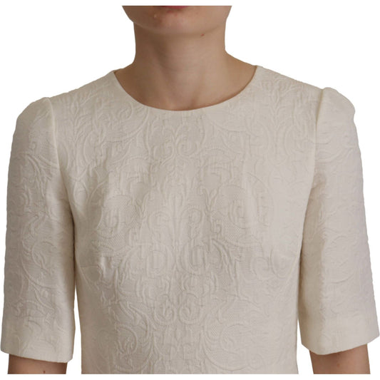 Dolce & Gabbana White Jaquard Midi Floral Sheath Brocade Dress DR28716- 38