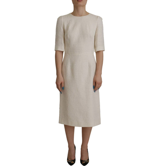 Dolce & Gabbana White Jaquard Midi Floral Sheath Brocade Dress DR28716- 38