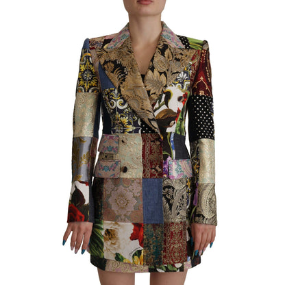 Dolce & Gabbana Multicolor Double-Breasted Patchwork Jacquard Blazer Jacket