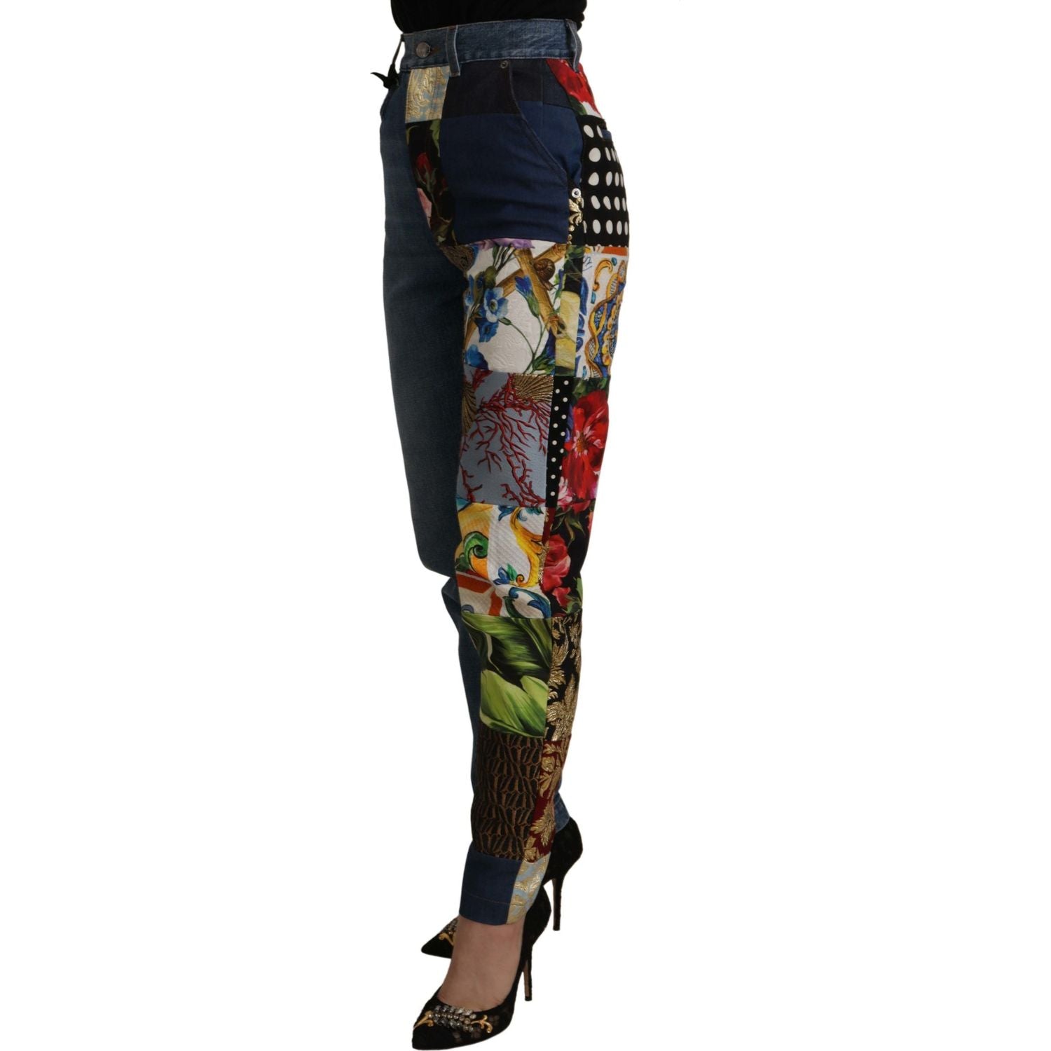 Dolce & Gabbana Blue Jeans Jacquard Majolica High Waist Pants