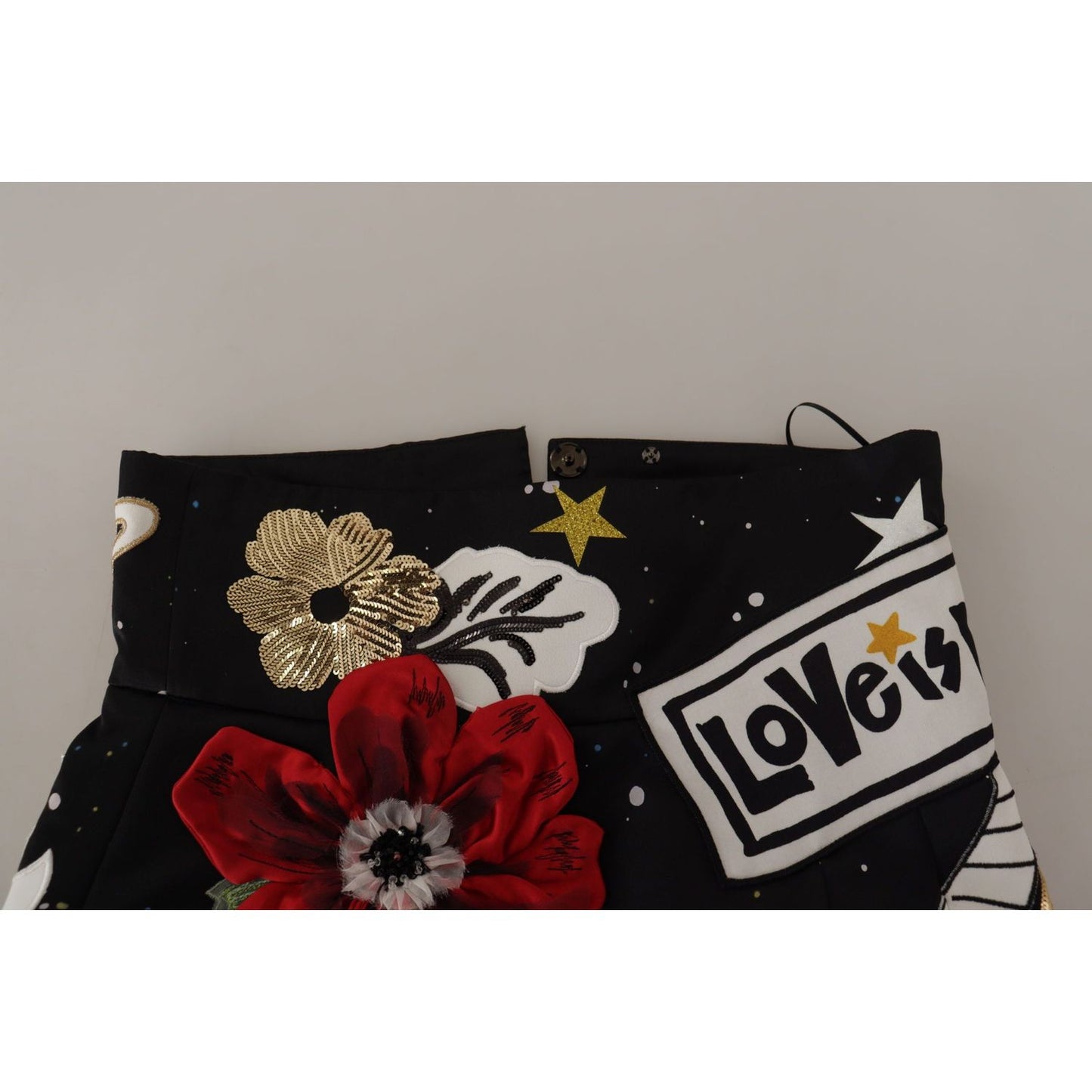 Dolce & Gabbana Black Love Clock Sequined Piano Skirt