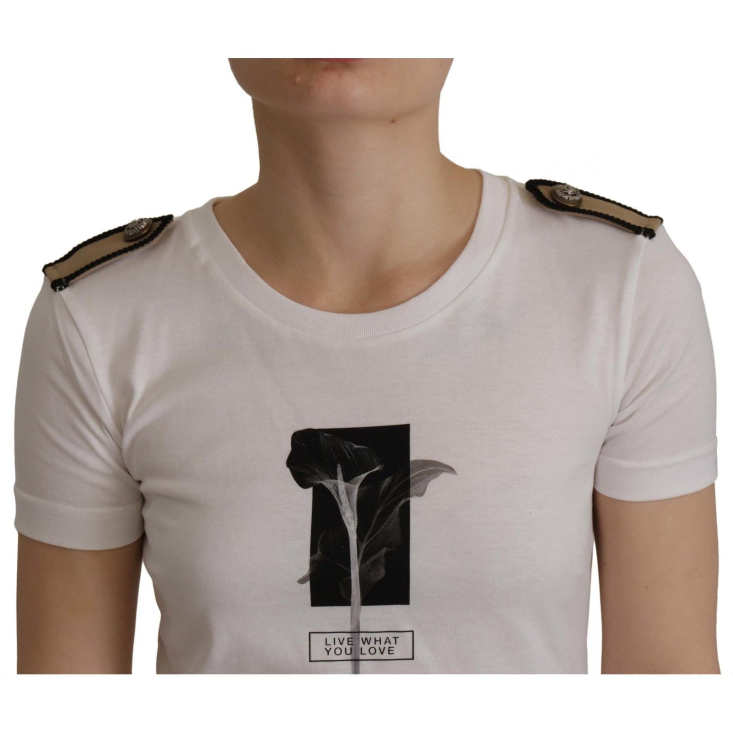 Dolce & Gabbana White Black Roses Crewneck Cotton T-shirt