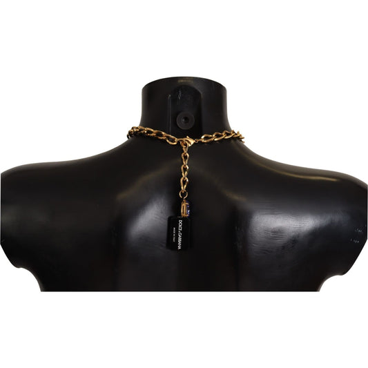 Dolce & Gabbana Gold Brass Crystal Purple Pink Pearl Pendants Necklace SMY100945