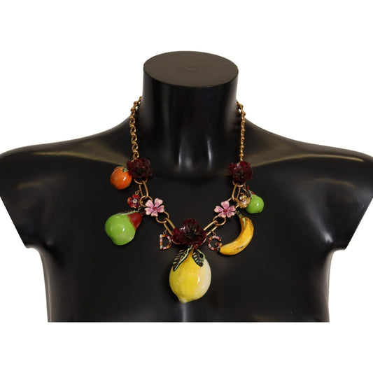 Dolce & Gabbana Gold Brass Sicily Fruits Roses Statement Necklace SMY100949