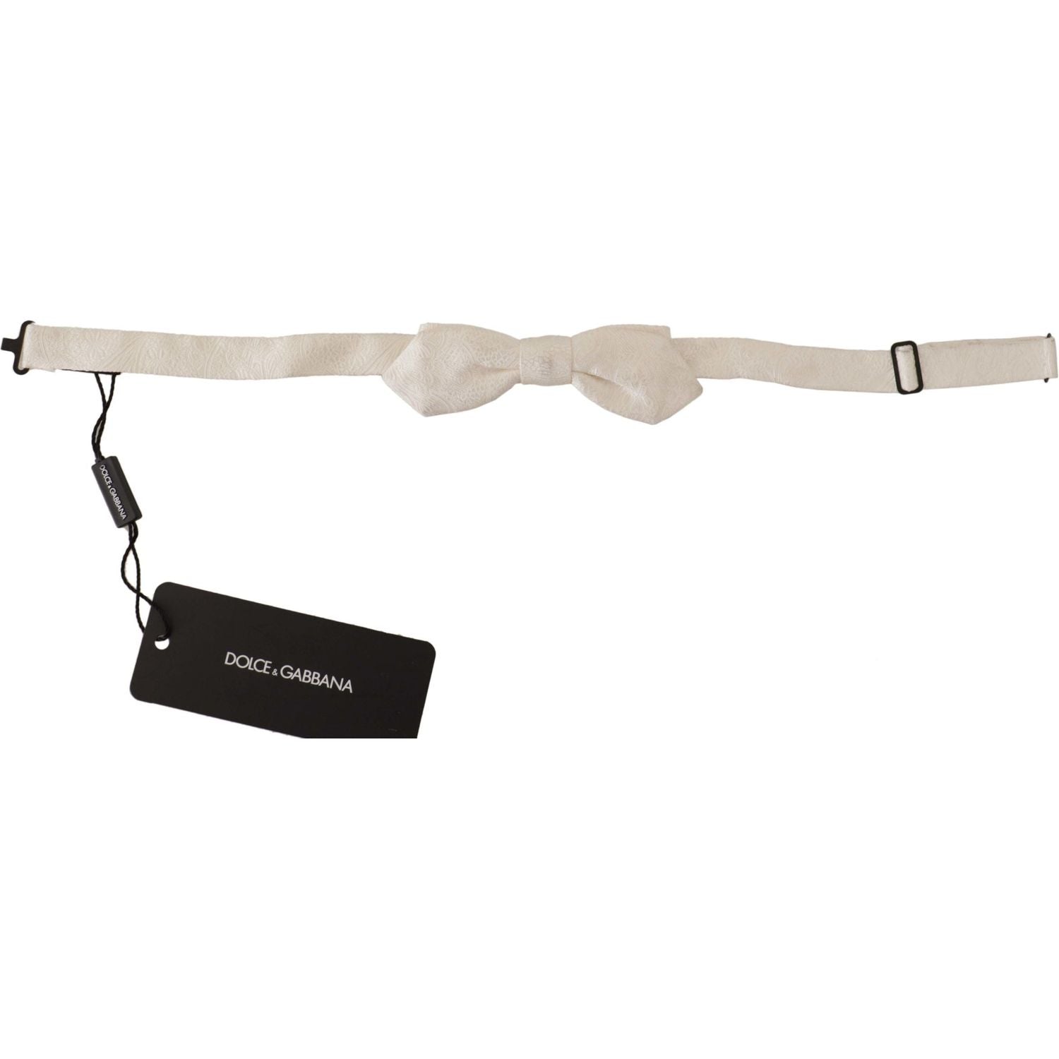 Dolce & Gabbana White 100% Silk Slim Adjustable Neck Papillon Tie