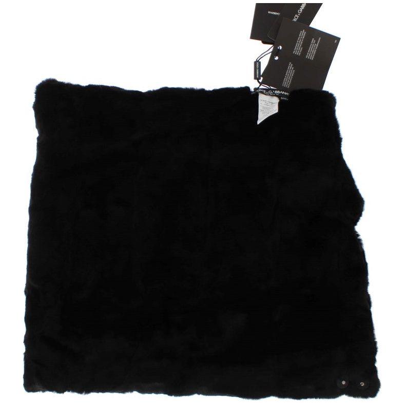 Dolce & Gabbana Black Weasel Fur Crochet Hood Scarf Hat Hood Scarf