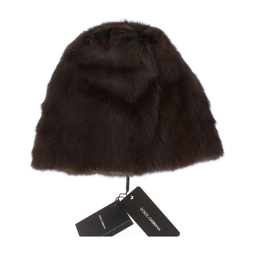 Dolce & Gabbana Brown Weasel Fur Womens Cashmere Hat Beanie
