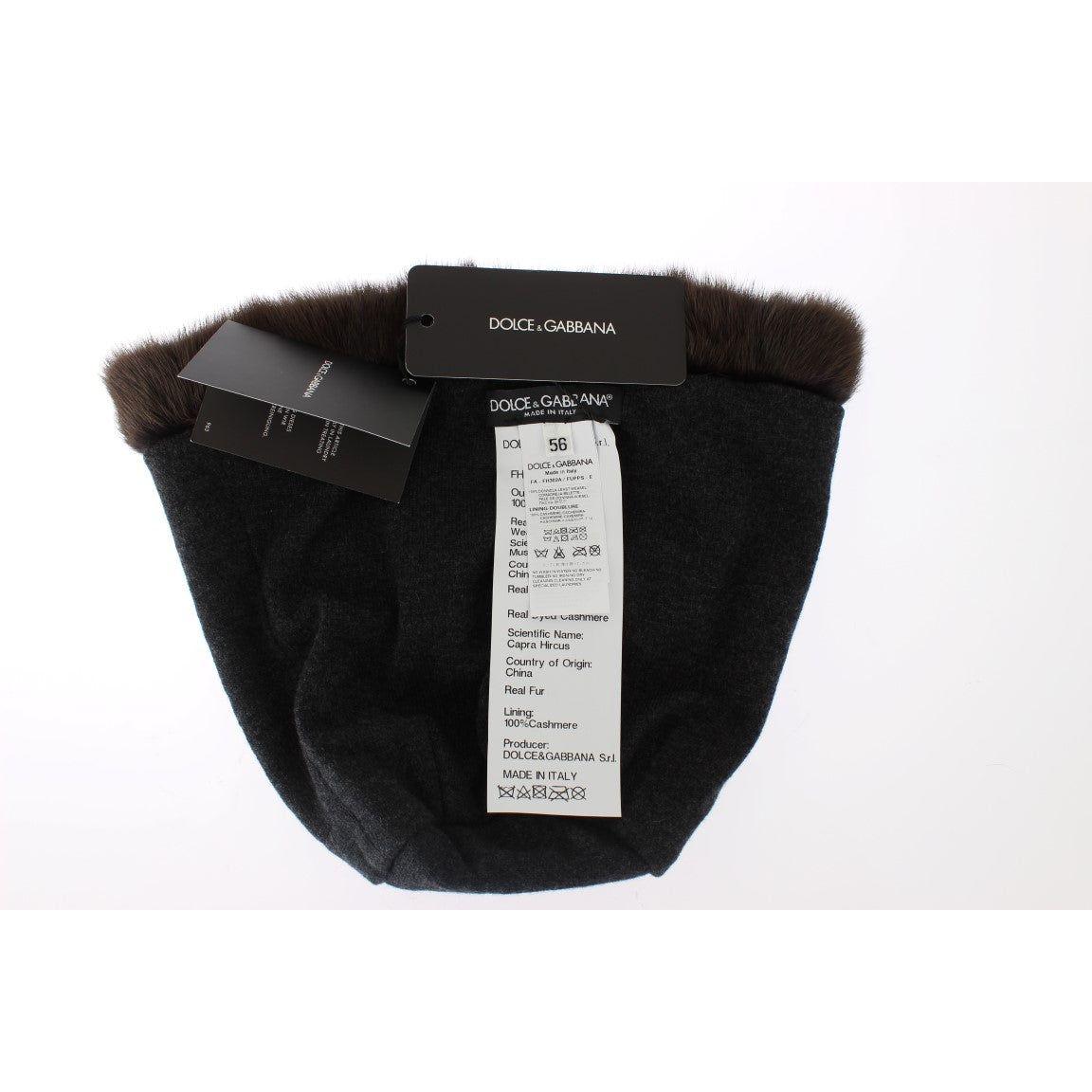 Dolce & Gabbana Brown Weasel Fur Womens Cashmere Hat Beanie Beanie Hat