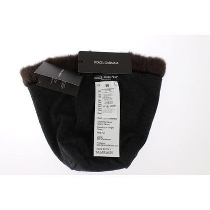 Dolce & Gabbana Brown Weasel Fur Womens Cashmere Hat Beanie Beanie Hat