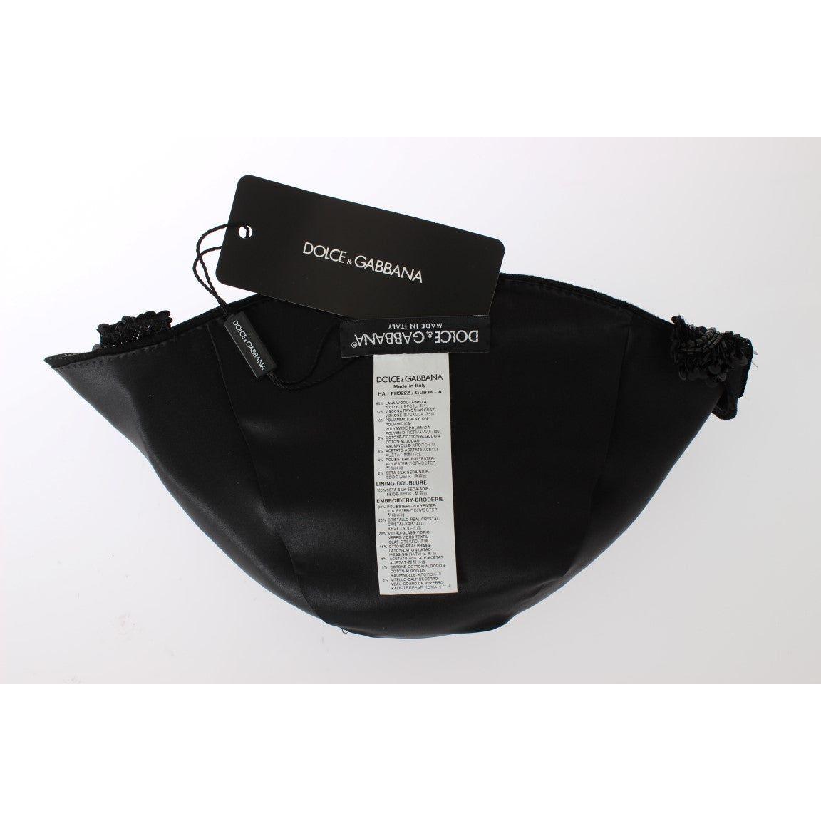 Dolce & Gabbana Black Crystal Gold Cherries Brooch Hat Cap