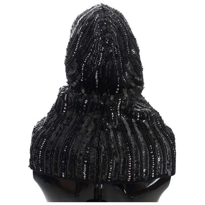 Dolce & Gabbana Black Knitted Sequin Hood Scarf Hat Hood Scarf