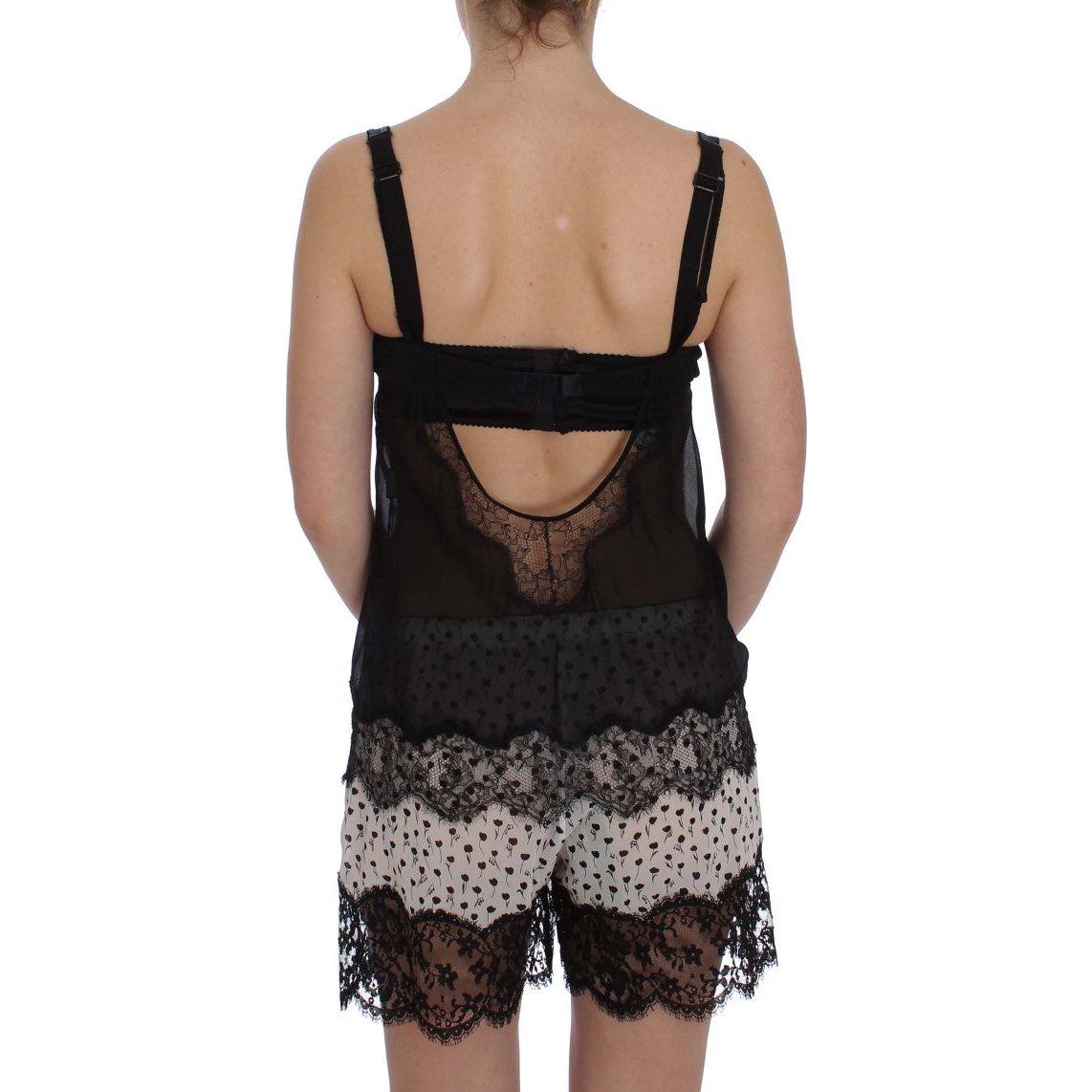Dolce & Gabbana Black Silk Floral Lace Lingerie Top