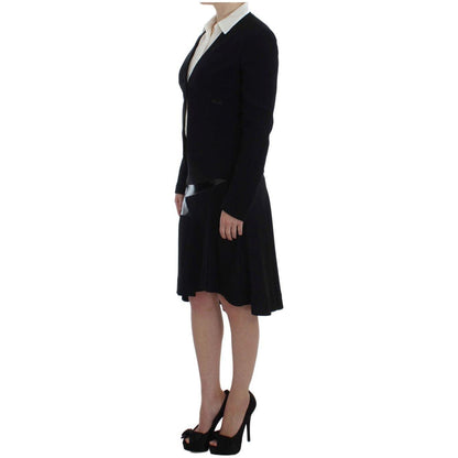 Exte Black Blue Two Piece Suit Skirt & Blazer
