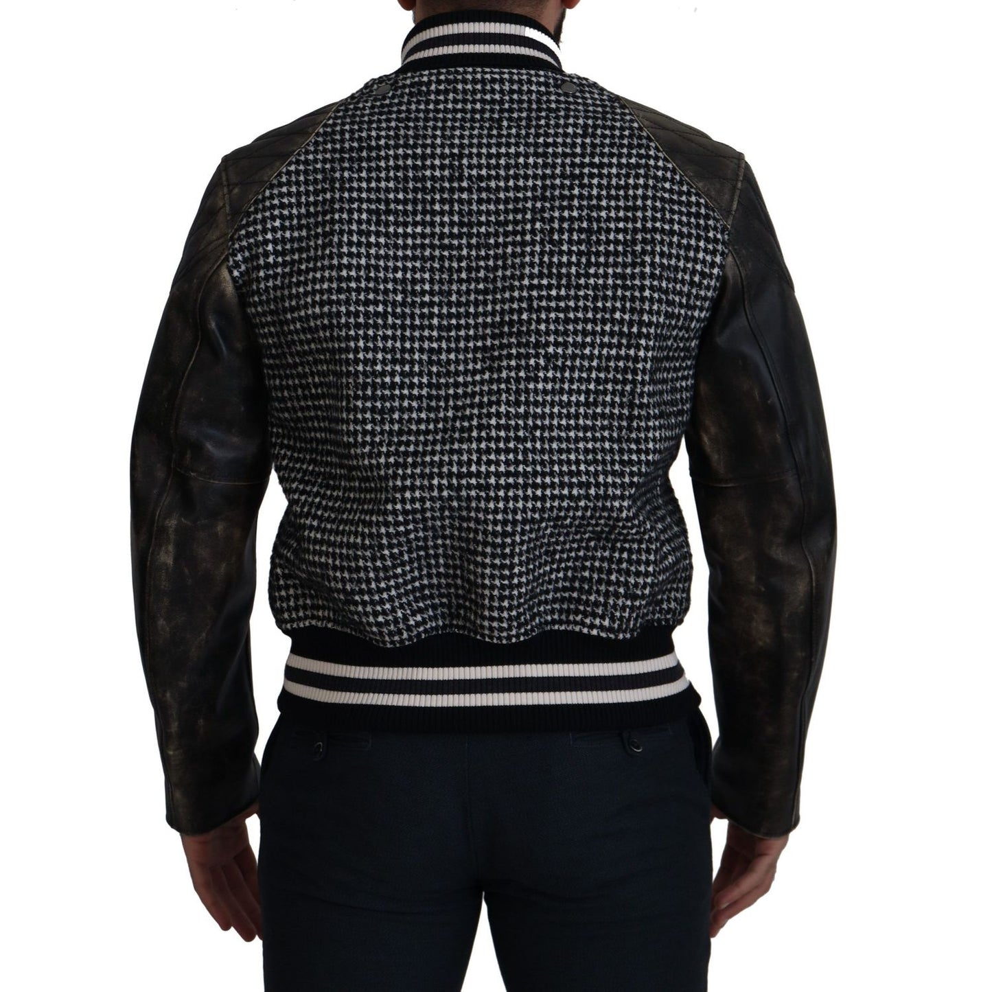 Dolce & Gabbana Dark Gray Houndstooth Polyester Bomber Jacket