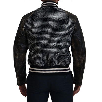 Dolce & Gabbana Dark Gray Houndstooth Polyester Bomber Jacket