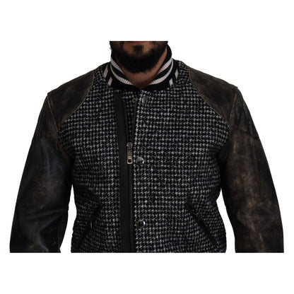 Dolce & Gabbana Dark Gray Houndstooth Polyester Bomber Jacket
