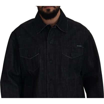 Dolce & Gabbana Black Cotton Full Button Denim Jacket