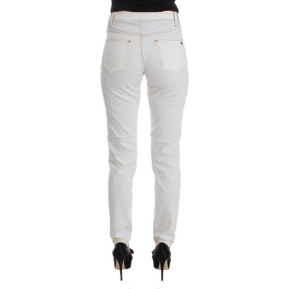 Cavalli White Cotton Blend Slim Fit Jeans