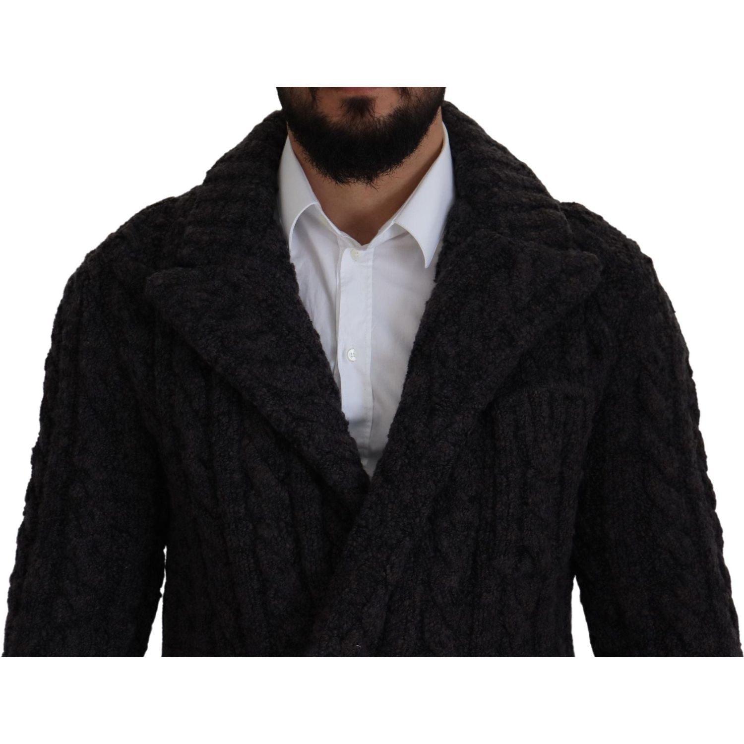 Dolce & Gabbana Black Wool Knit Double Breasted Coat Jacket