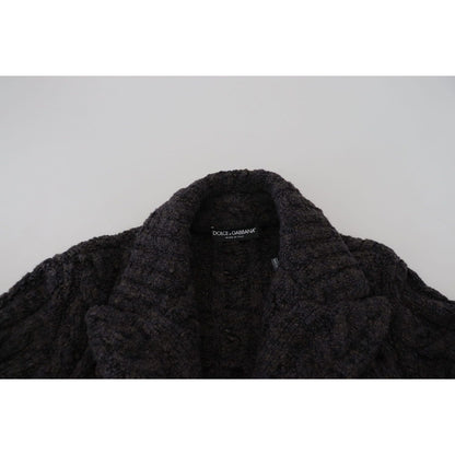 Dolce & Gabbana Black Wool Knit Double Breasted Coat Jacket