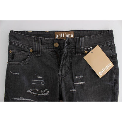 John Galliano Gray Wash Cotton Torn Straight Fit Jeans