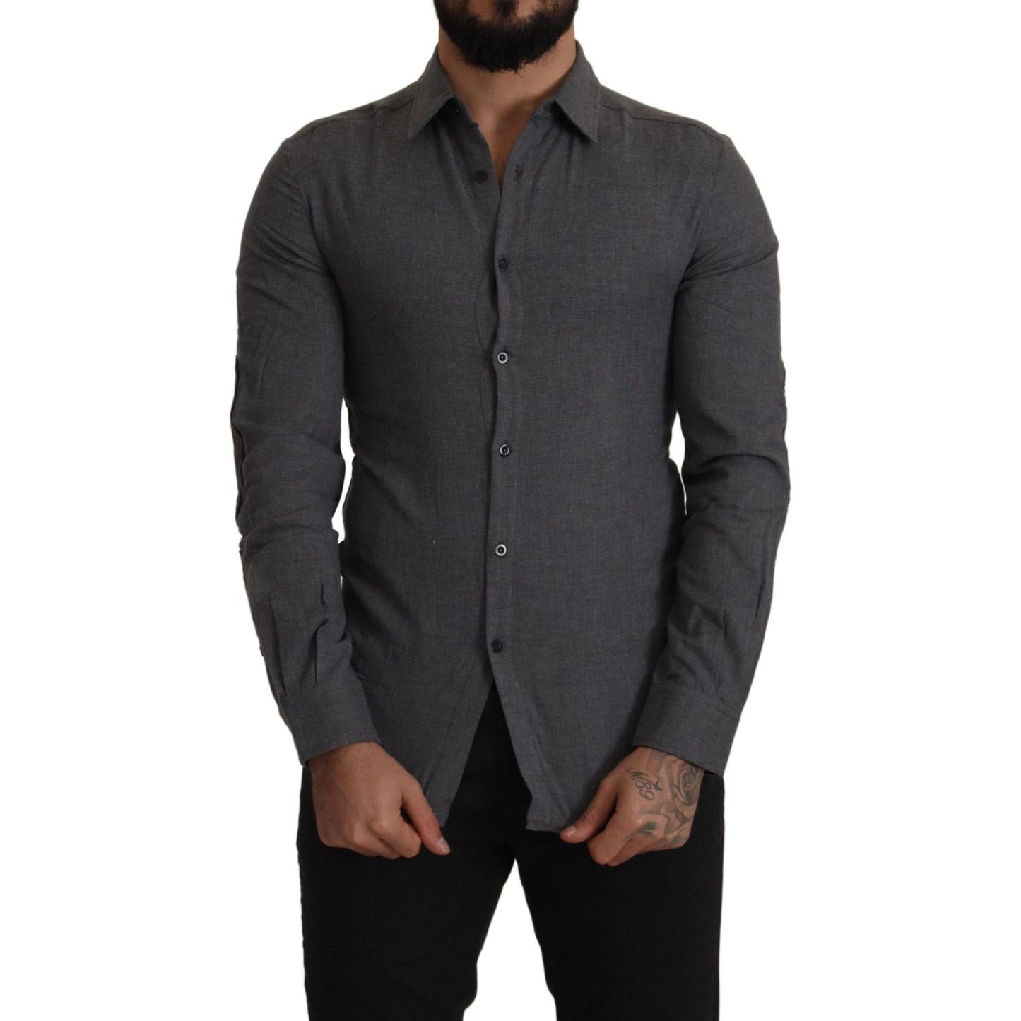 Costume National Dark Gray Cotton Casual Mens Shirt